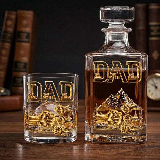 Dad & Kids Fist Bump - Personalized Father Whiskey Decanter Set