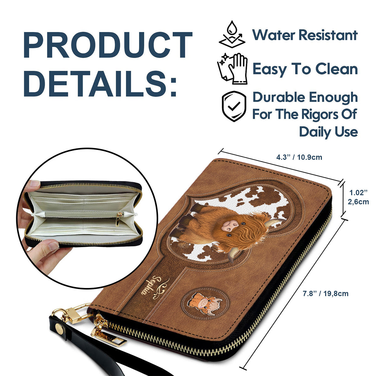 Cute Highland Cow - Personalized Highland Cow Leather Long Wallet