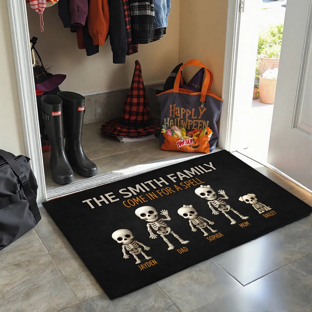 Skeleton Family Welcome Standard Doormat, Halloween Décor for Fun Entryway Ambiance