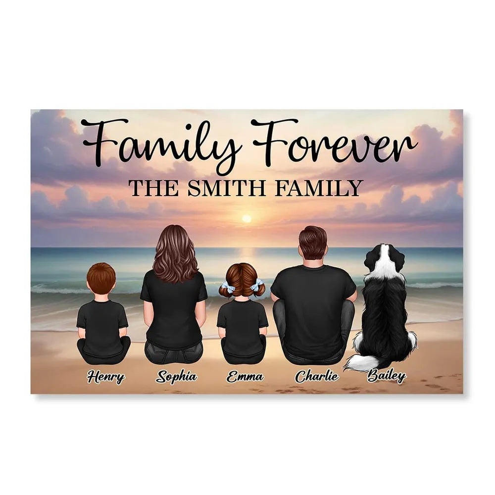 Family Forever Beach Design - Personalized Keychain, Poster, Wallet Card, and Pillow, Unique Gift