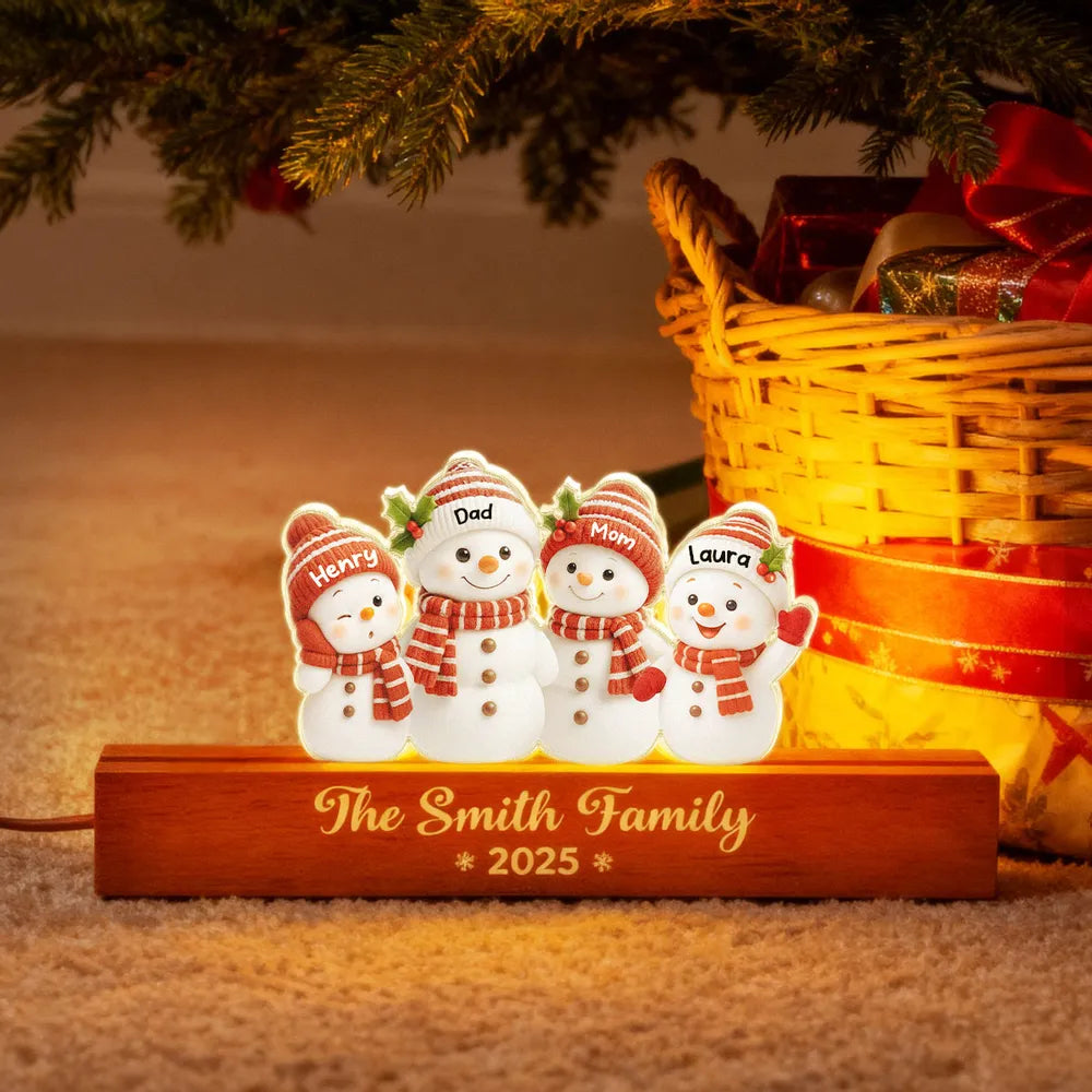 Snowman Grandkids Acrylic Block LED Plaque - Cozy Christmas Glow, a unique gift for Grandparents