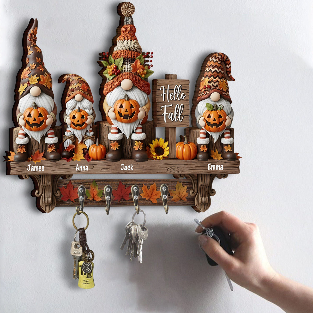 Hello Fall - Personalized Family Custom Shaped Key Rack