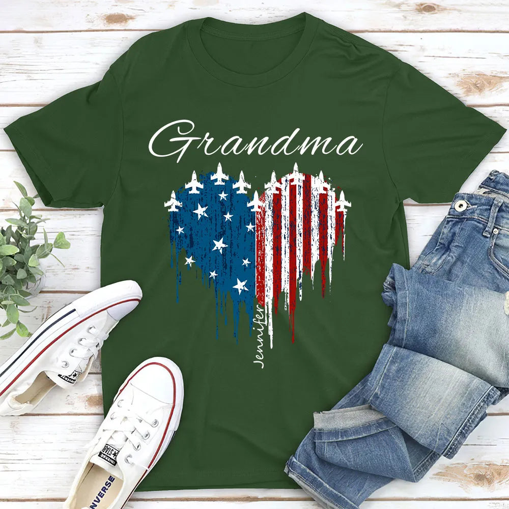 Personalized Grandma Classic Tee with USA Flag Heart - Unique Custom Gift for Fourth of July Pride