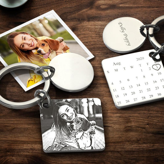 Custom Photo Calendar For Family, Couple, Besties Photo Calendar Keychain - gift for anyone, dog lover, cat lover, who lost a loved one - Personalized Keychain