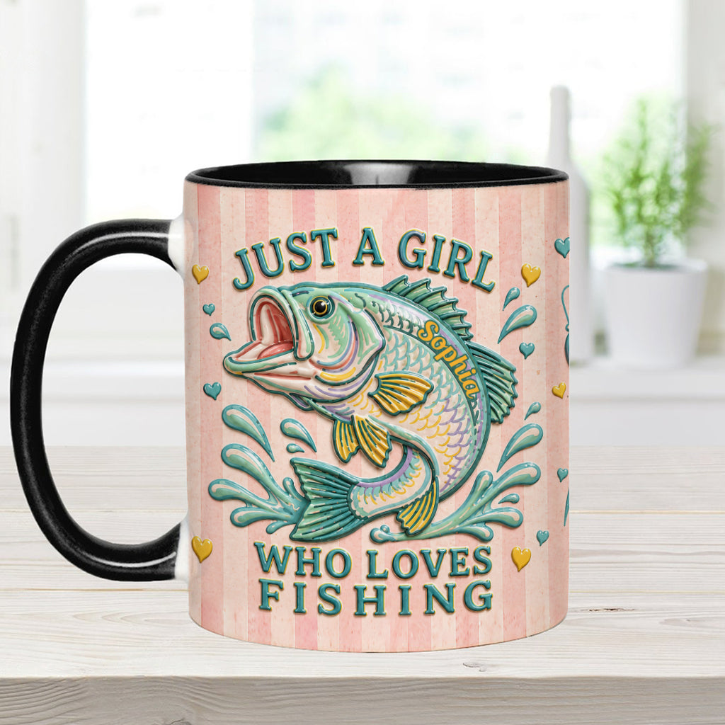 Just A Girl Who Loves Fishing - Personalized Fishing Accent Mug With Gift Box