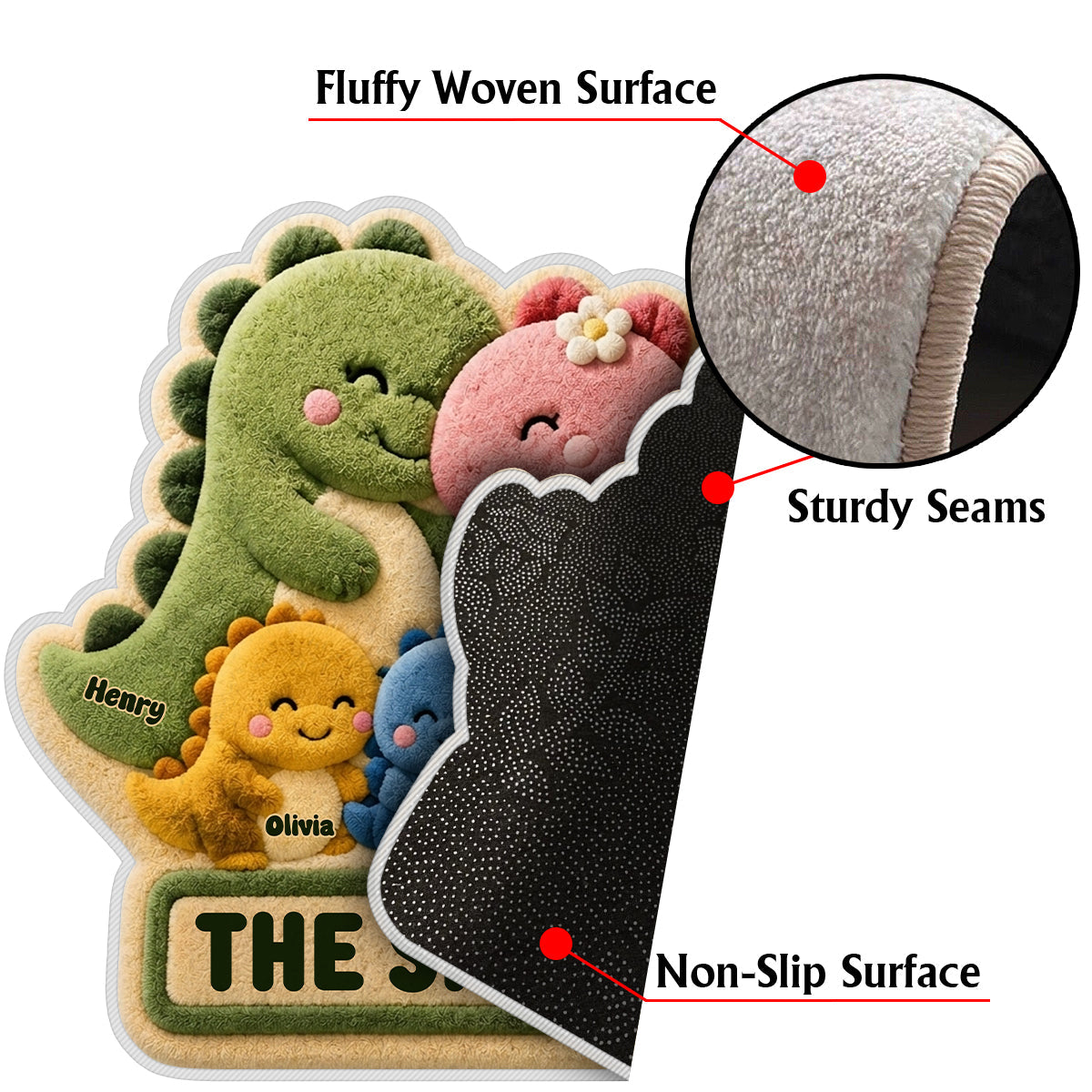 Happy Dinosaur Family - Personalized Family Non-Slip Tufted Rug