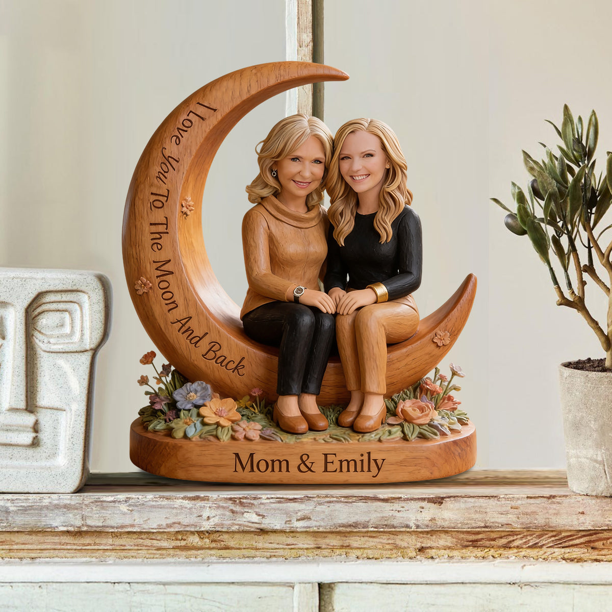 I Love You To The Moon And Back - Personalized Mother Custom Shaped Wood Plaque