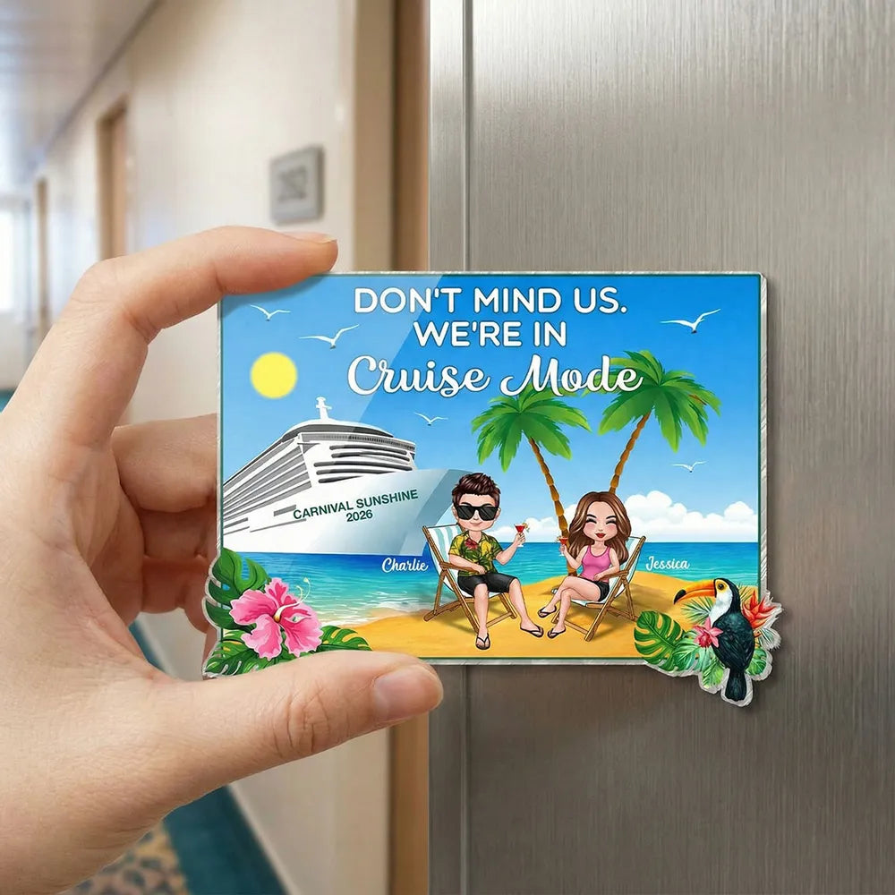 Personalized Cruise Partners For Life Acrylic Magnet, Beach Chair Couple by Cruise Ship, Unique Cruise Door Gift