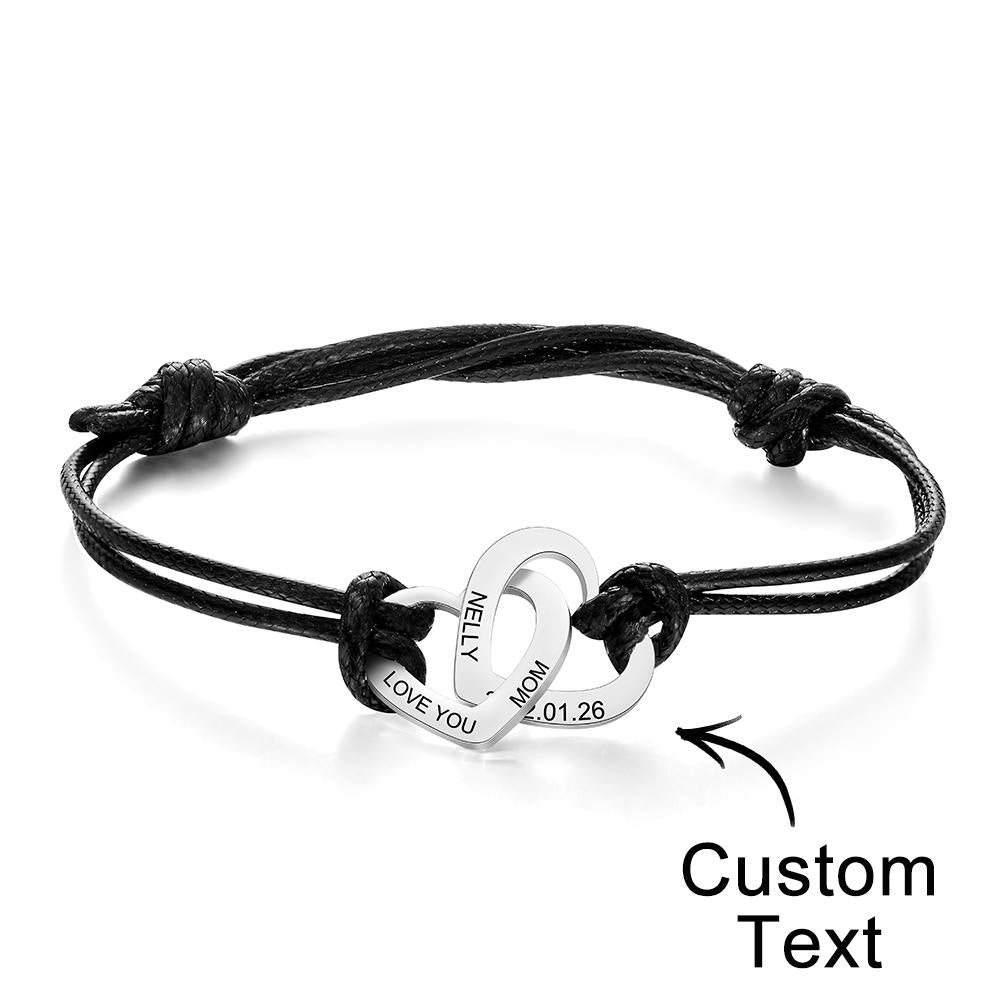 Any Text - Personalized Engraved Two Love Hearts Bracelet