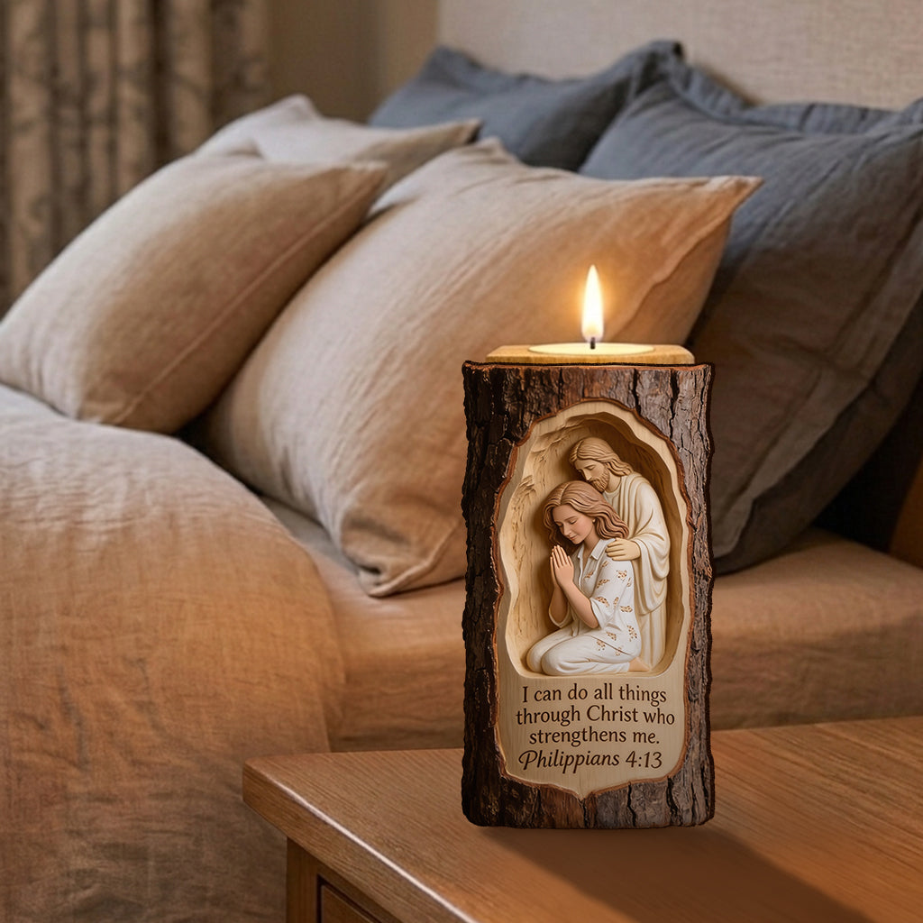 Faith Over Fear - Personalized Christian Custom Shape Wooden Candle Holder