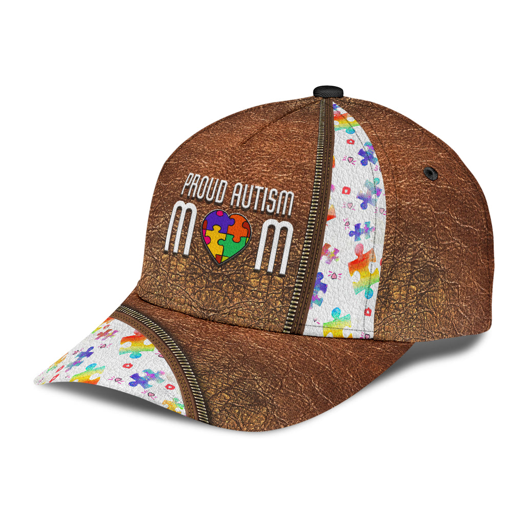 Autism Mom Leather Pattern Print Autism Awareness Classic Cap 0622