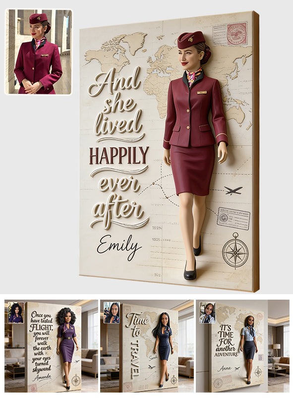 And She Lived Happily Ever After - Personalized Flight Attendant Canvas And Poster
