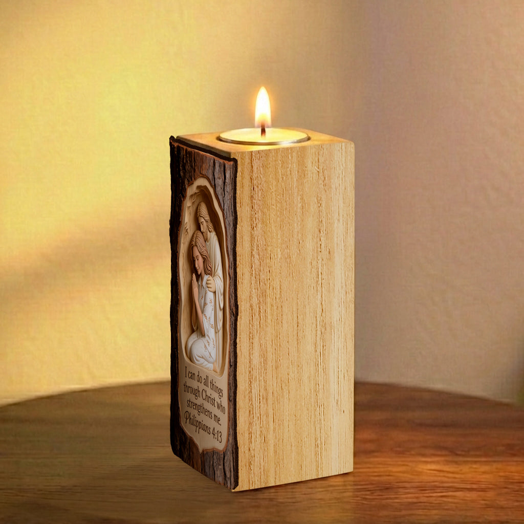 Faith Over Fear - Personalized Christian Custom Shape Wooden Candle Holder