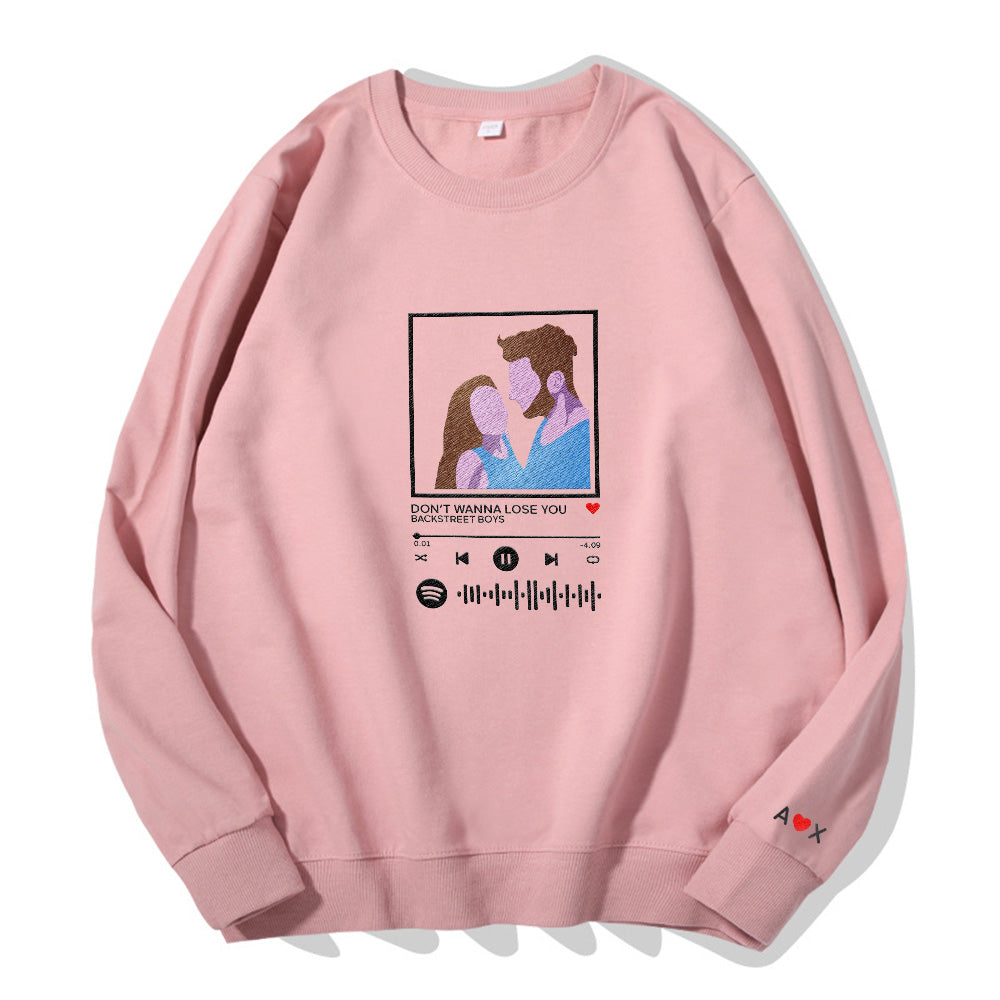 Custom Embroidered Pattern Audio Track - Personalized Couple Sweatshirt