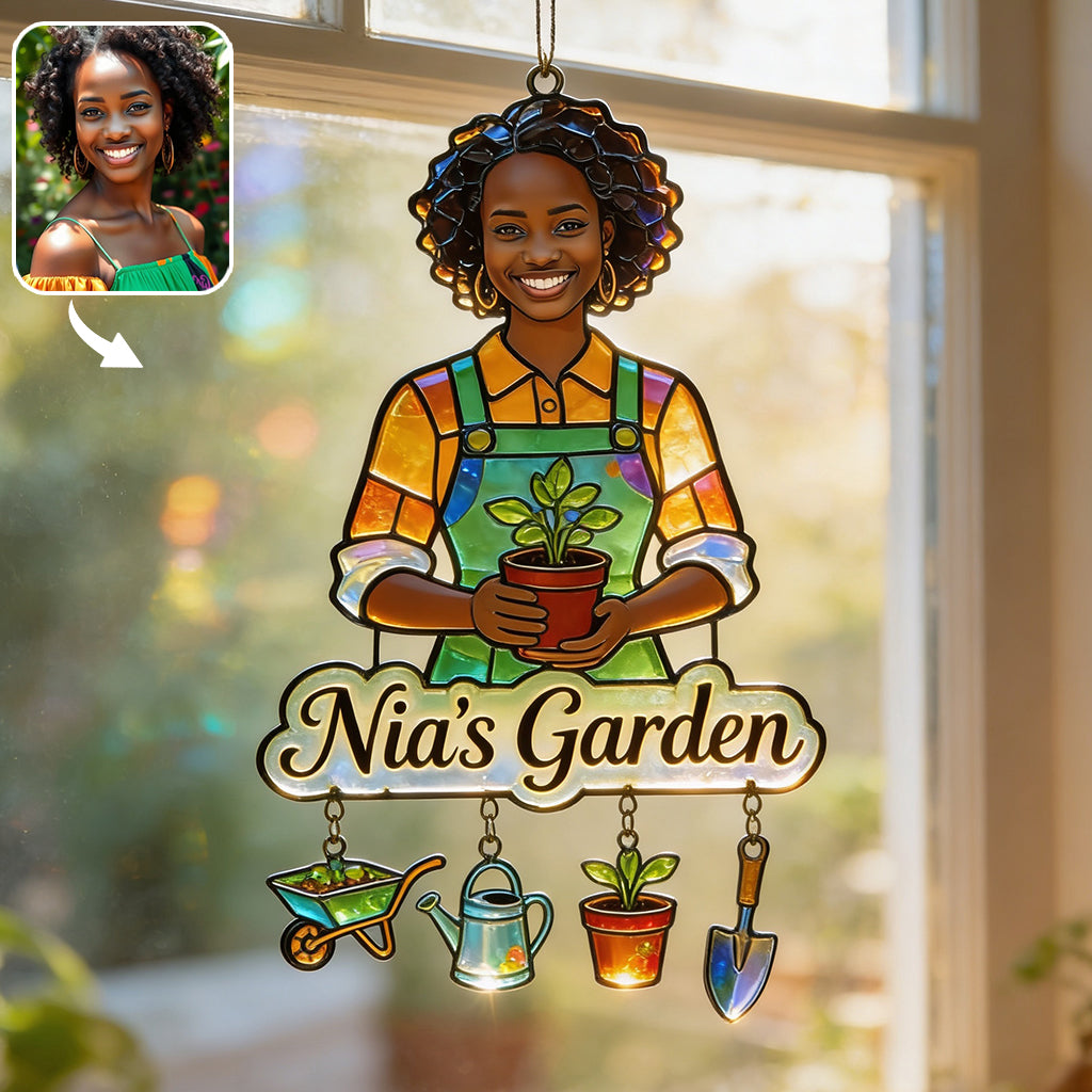 Custom Any Photo - Personalized Gardening Window Hanging Suncatcher With Charms
