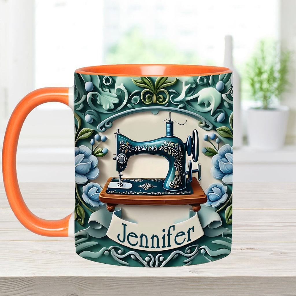 Blue Sewing Machine - Personalized Sewing Accent Mug