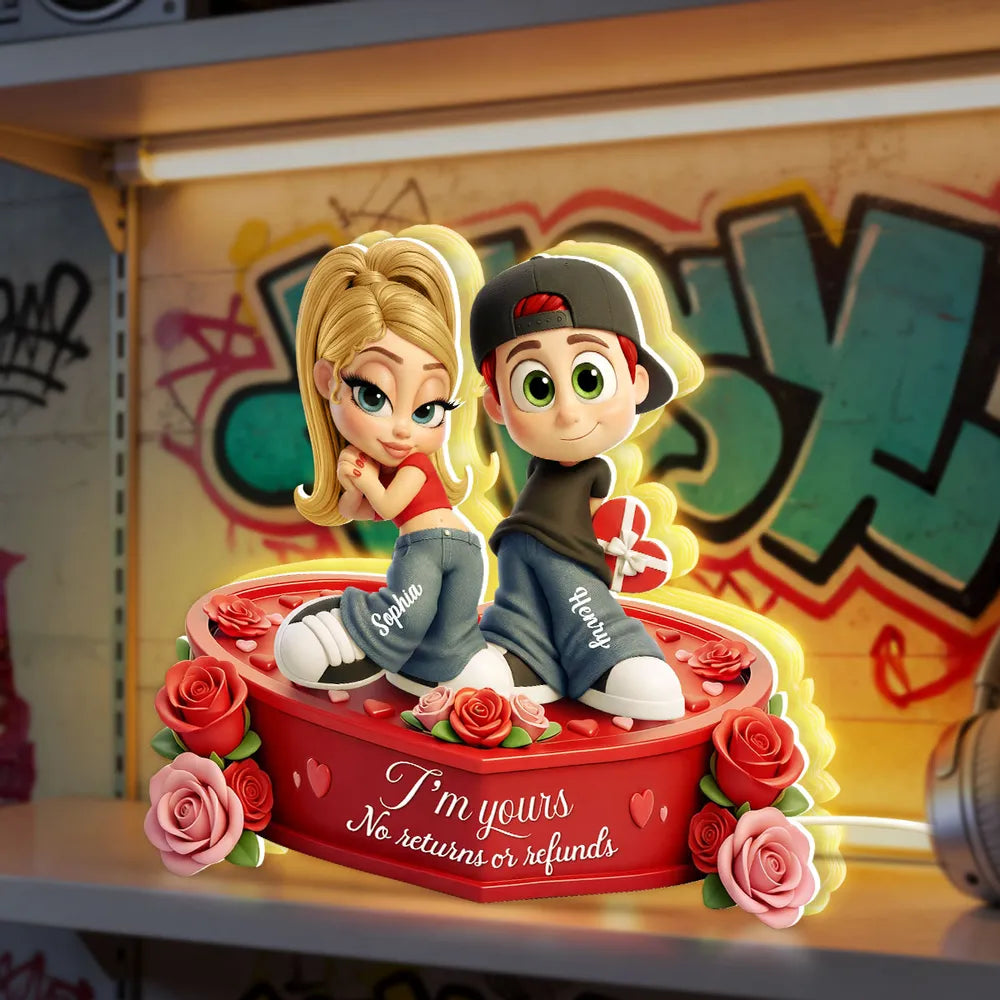 Romantic Acrylic Light Box for Couples, Personalized Y2K-Style Cute Cartoon Keepsake with Heart Roses, Unique Gift for Her or Him
