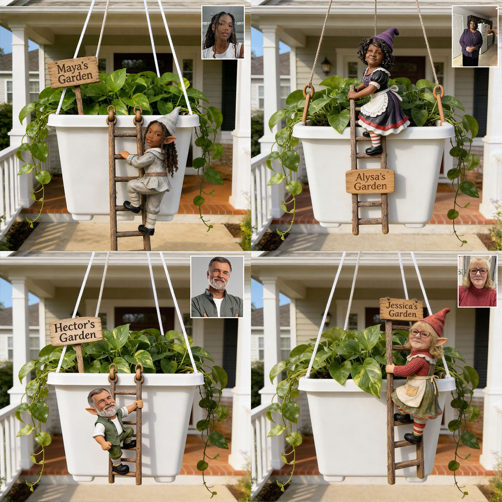Funny Ladder Climbing Gnome - Personalized Gardening Hanging Pot