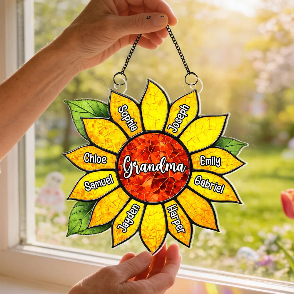 Personalized Sunflower Acrylic Suncatcher Ornament for Grandma Window Decor, Bright Sunlit Gift Full of Love