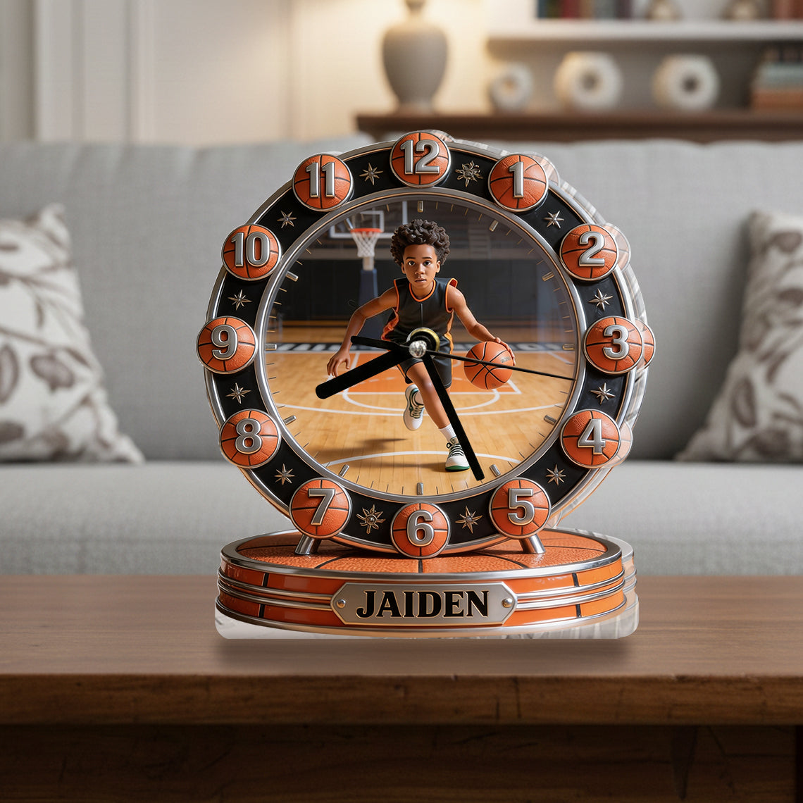Custom Any Title Love Basketball - Personalized Basketball Desk Clock Plaque