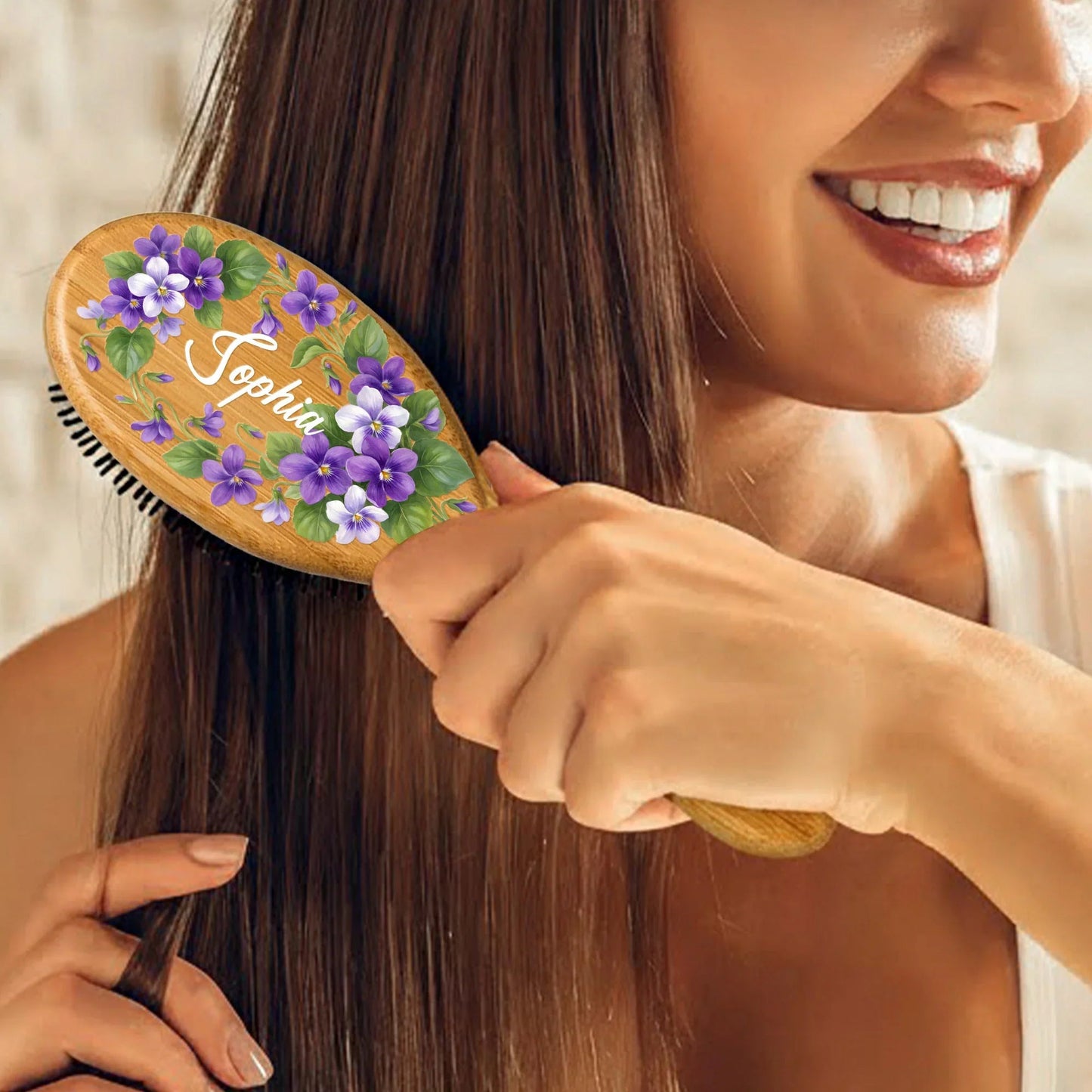 Personalized Wooden Hair Brush With Birth Flower Name Design, Vanity Decor, Unique Gift For Daughter Sister Mom