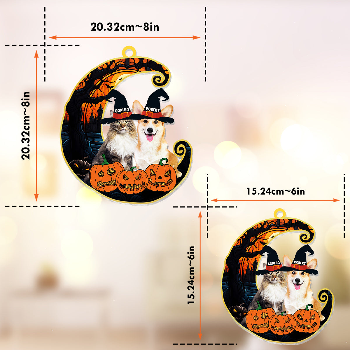 Cute Halloween Pets - Personalized Dog Window Hanging Suncatcher Ornament