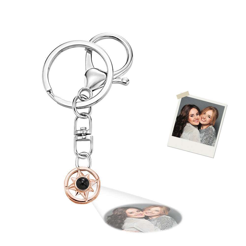 Custom Photo Compass Shaped Projection Keychain - gift for anyone, who lost a loved one, dog lover, cat lover - Personalized Keychain
