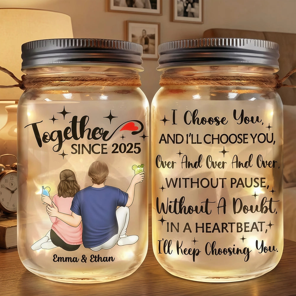 Personalized Glass Mason Jar Light for Couples, Together Since Quote, Cozy Nightstand Decor, Unique Gift