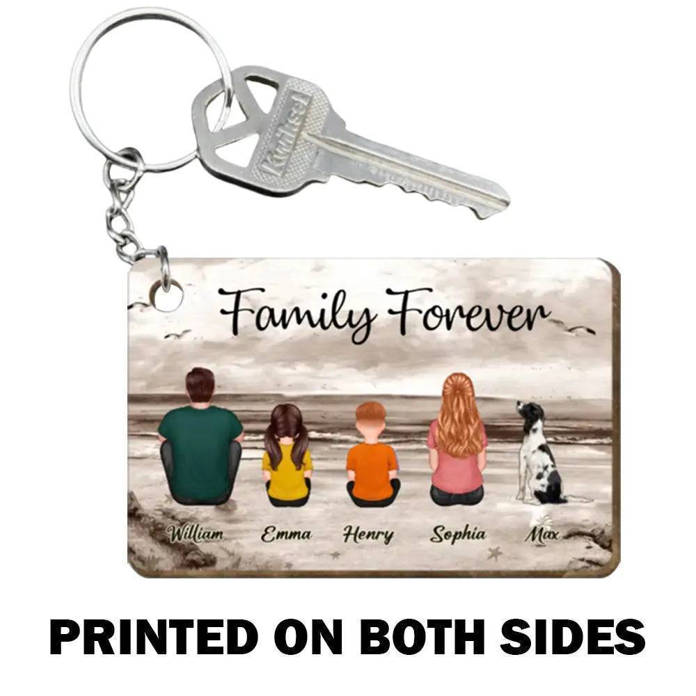 Beach Landscape Family Sitting Back View - Personalized Knit Hat or Card or Plaque or Keychain or Poster or Car Hanger or Pillow or Cup- Ideal Gift for Loved Ones