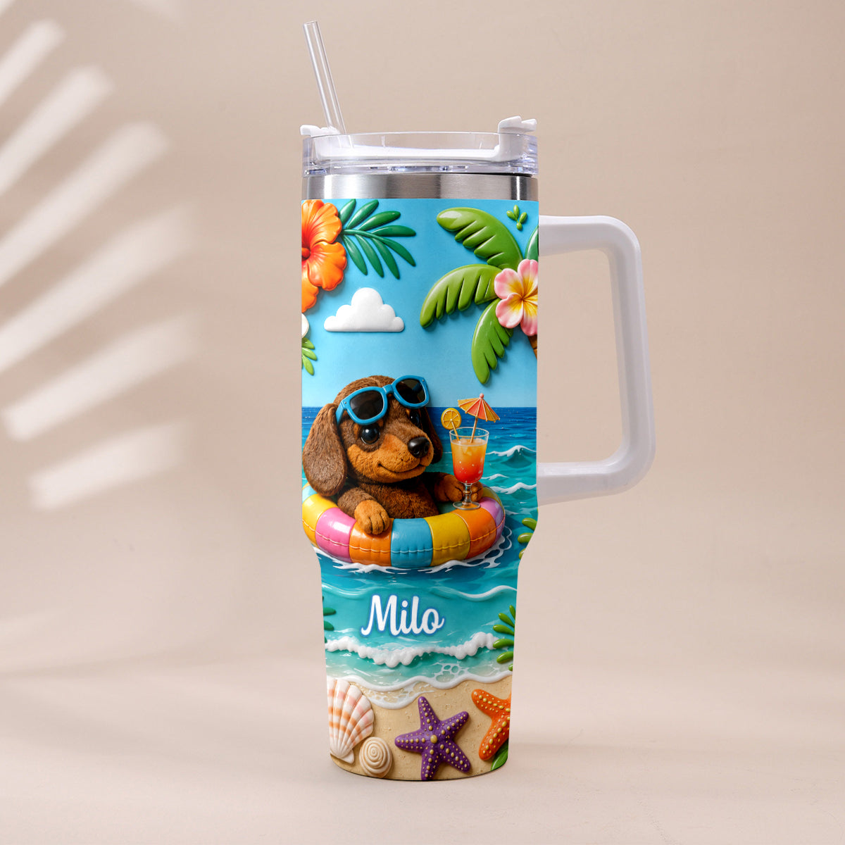 Any Photo Summer Vibes - Personalized Dog Tumbler With Plush Charm