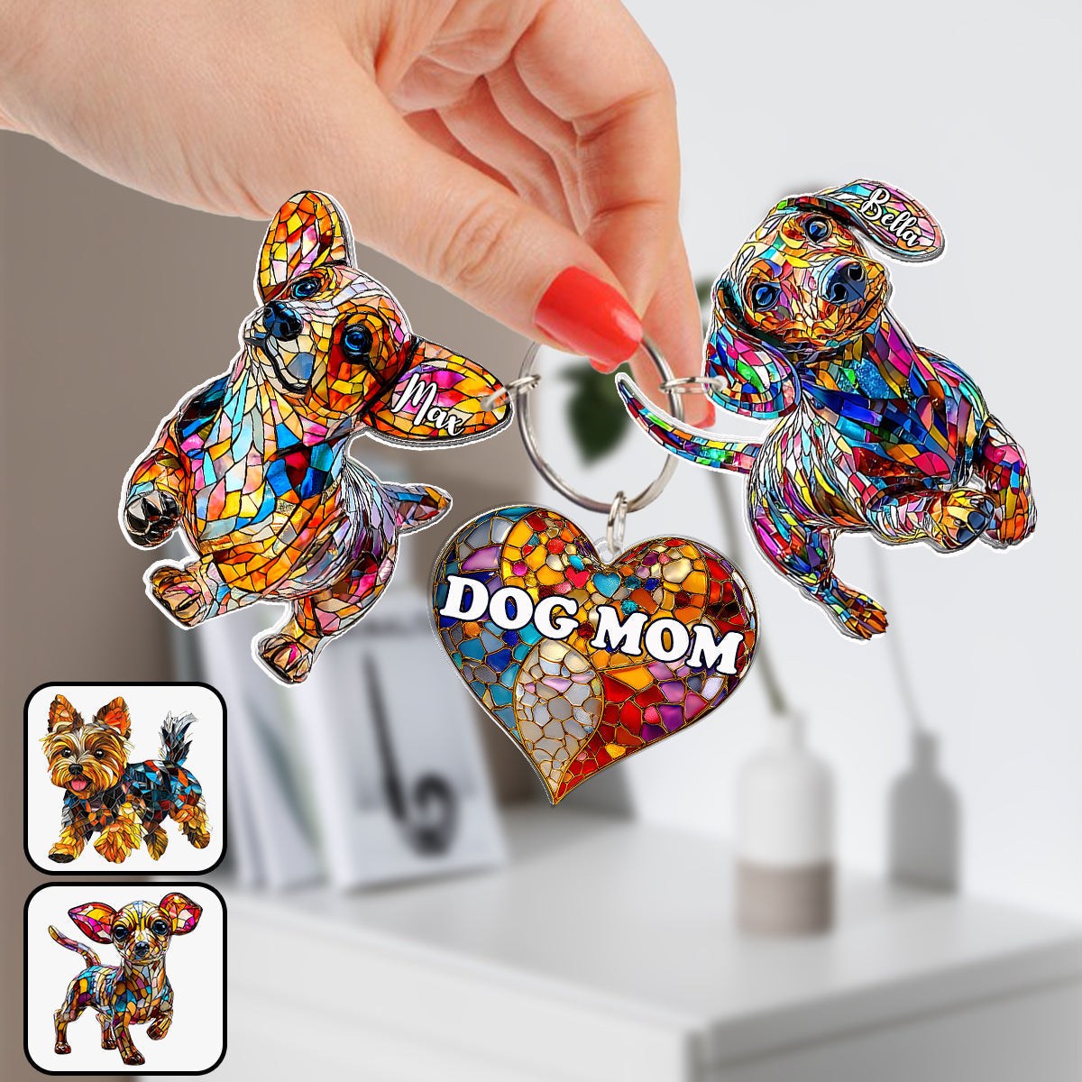 Dog Mom - Personalized Dog Keychain With Charms