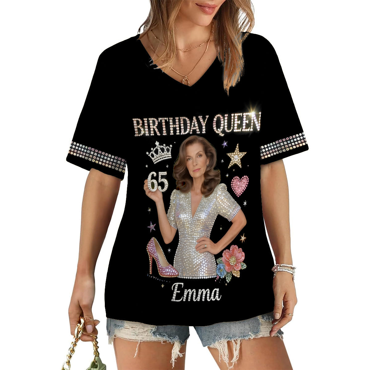 Custom Any Photo Birthday Gift - Personalized Birthday Fully Printed V-Neck T-Shirt