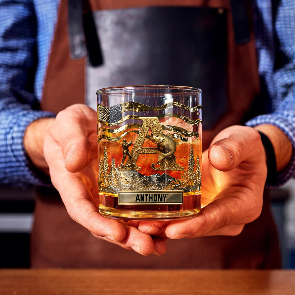 Alphabet Initial For Fishing Lovers - Personalized Fishing Whiskey Glass