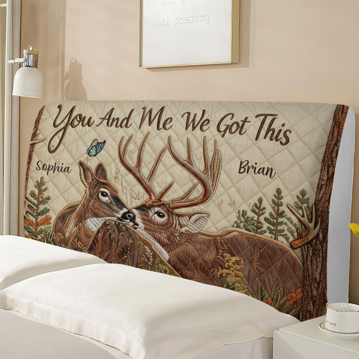 Deer Couple - Personalized Hunting Headboard Slipcover