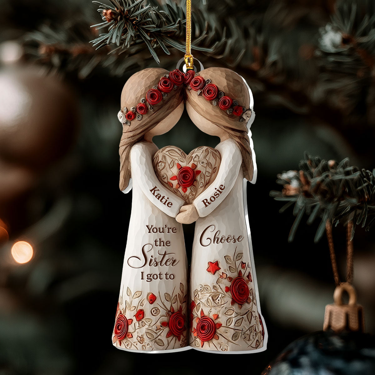 Acrylic Ornament Personalized Sister Gift, Heartwarming Sisters Hugging Heart Design for Holiday Home Decoration, Unique Keepsake