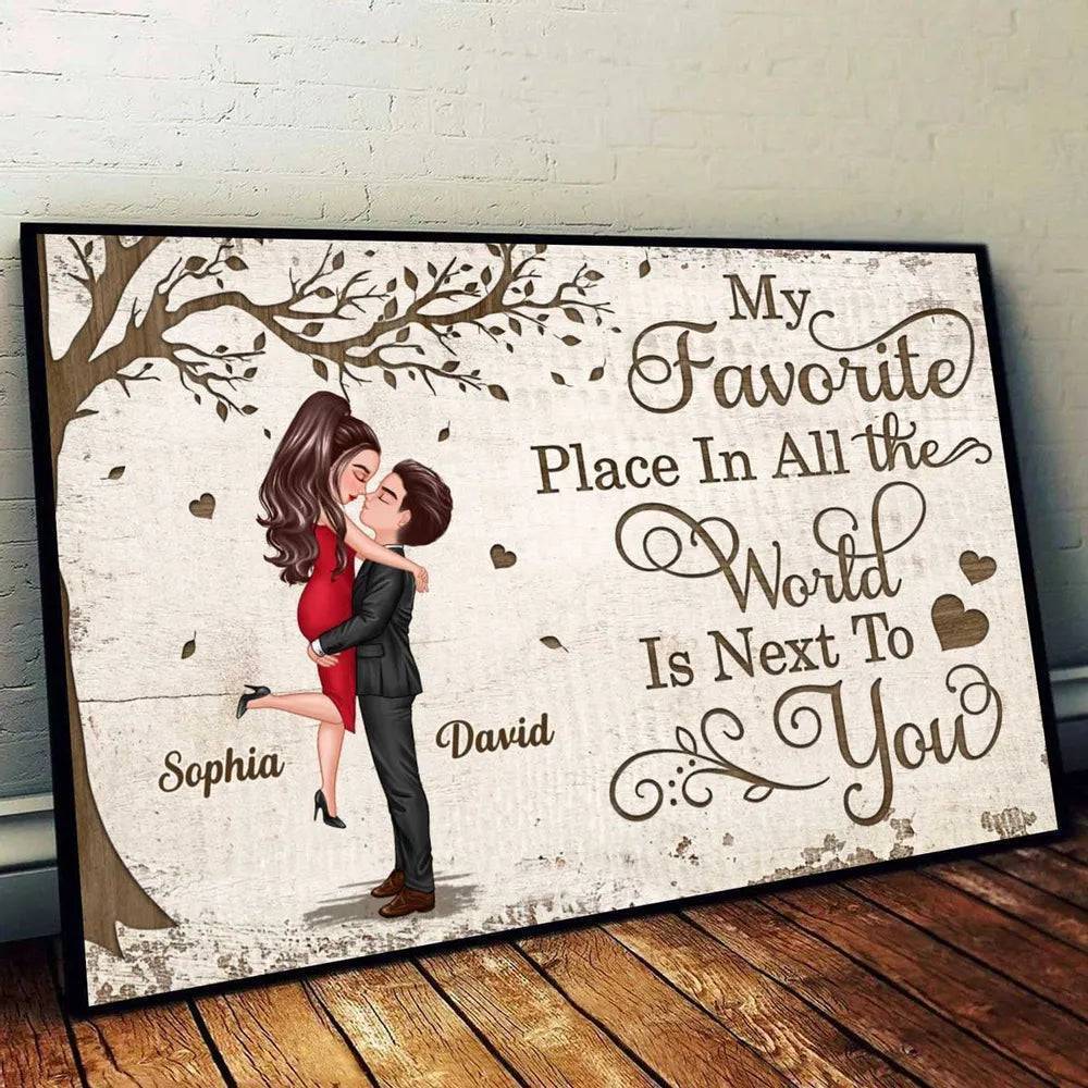 Love's Favorite Spot - Personalized 'Couple Kissing' Poster - The Ideal Valentine's & Anniversary Gift for Your Special Someone