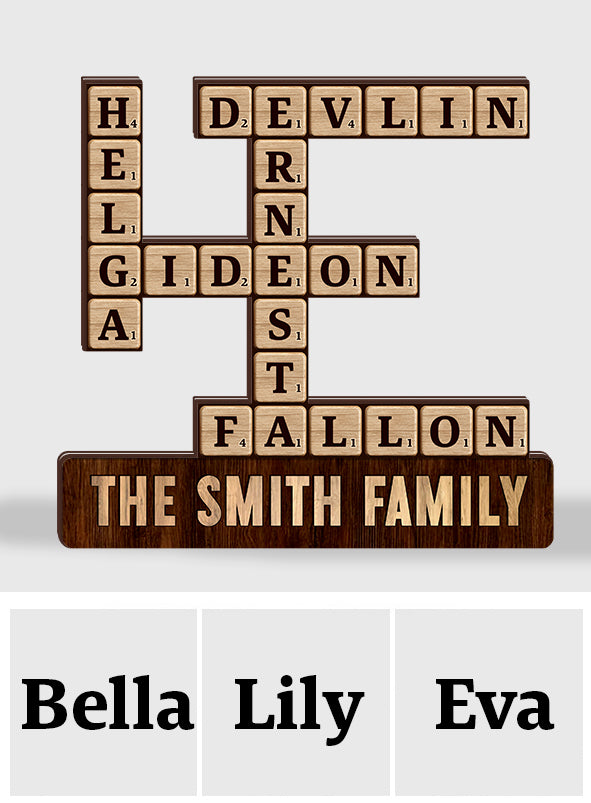 Love Family Crossword Puzzle Custom Name - Personalized Scrabble Custom Shaped Wood Plaque