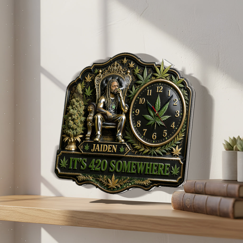 Any Photo It's 420 Here - Personalized Weed Acrylic Wall Clock