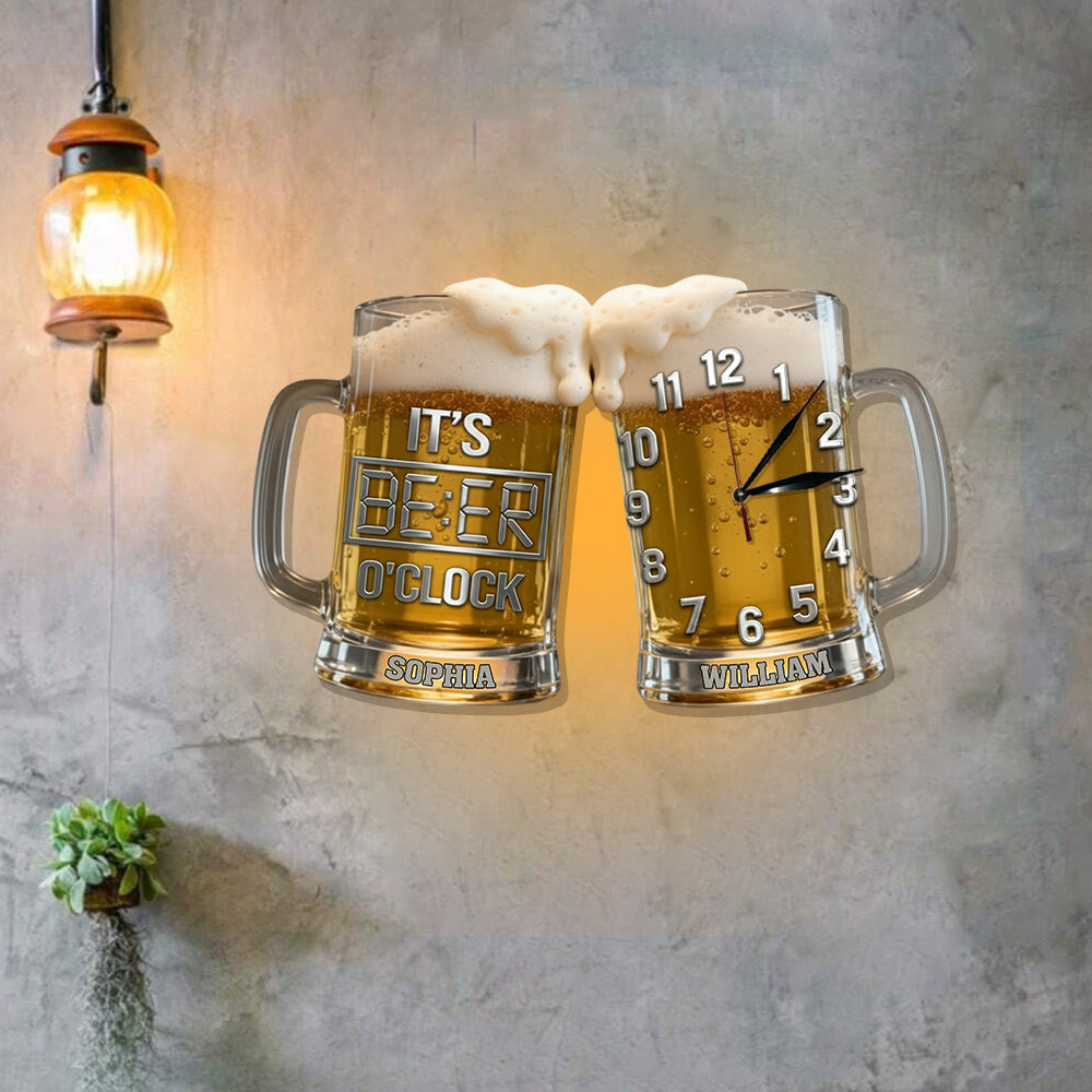 It's Beer O'clock - Personalized Beer LED Light Wall Clock