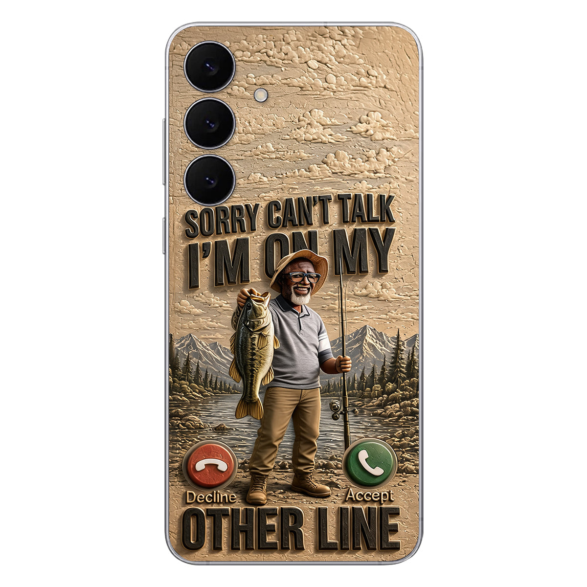 I'm On My Other Line, Fishing Lover Gift - Personalized Fishing 3D Embossed Leather Phone Case