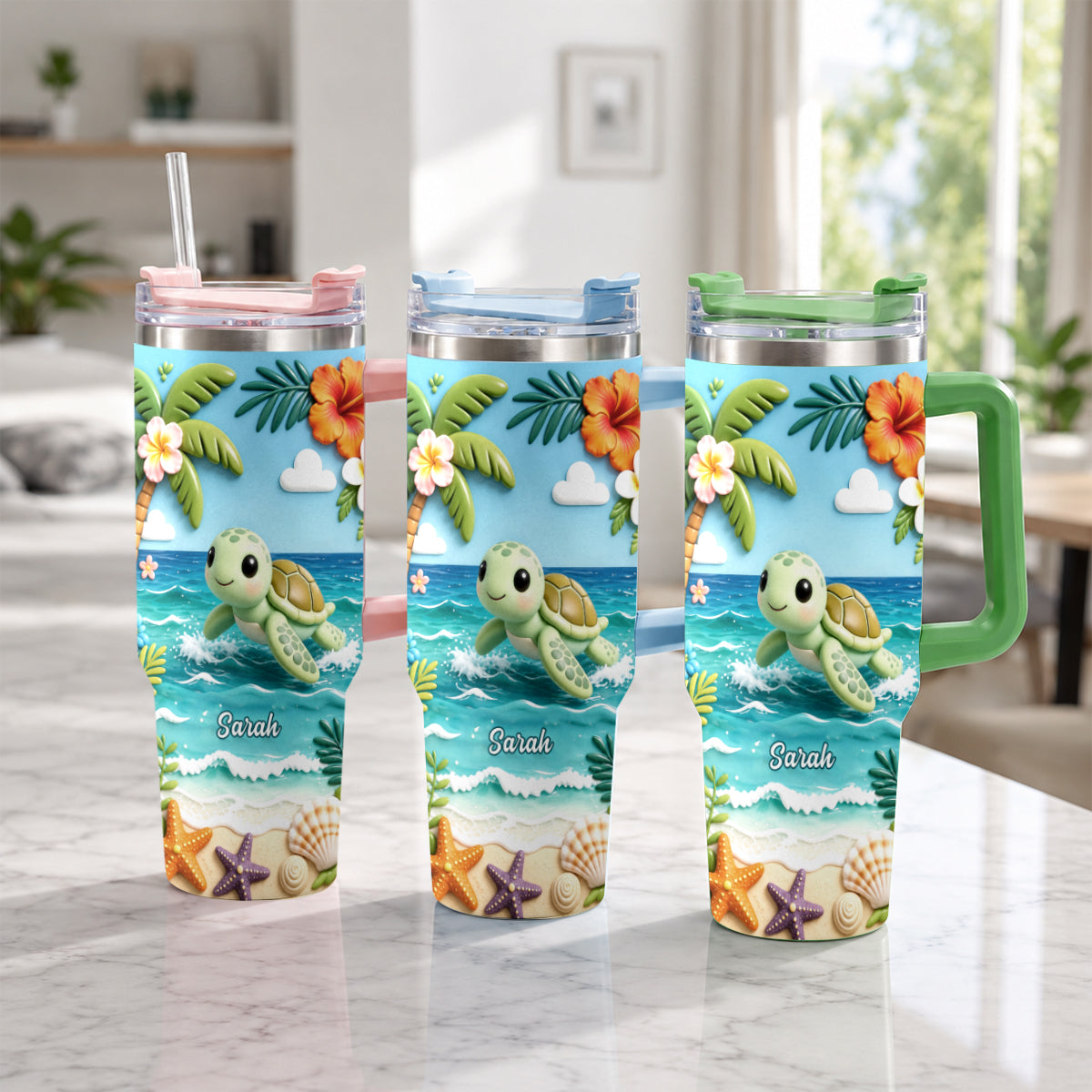Back To The Ocean - Personalized Turtle Tumbler With Plush Charm