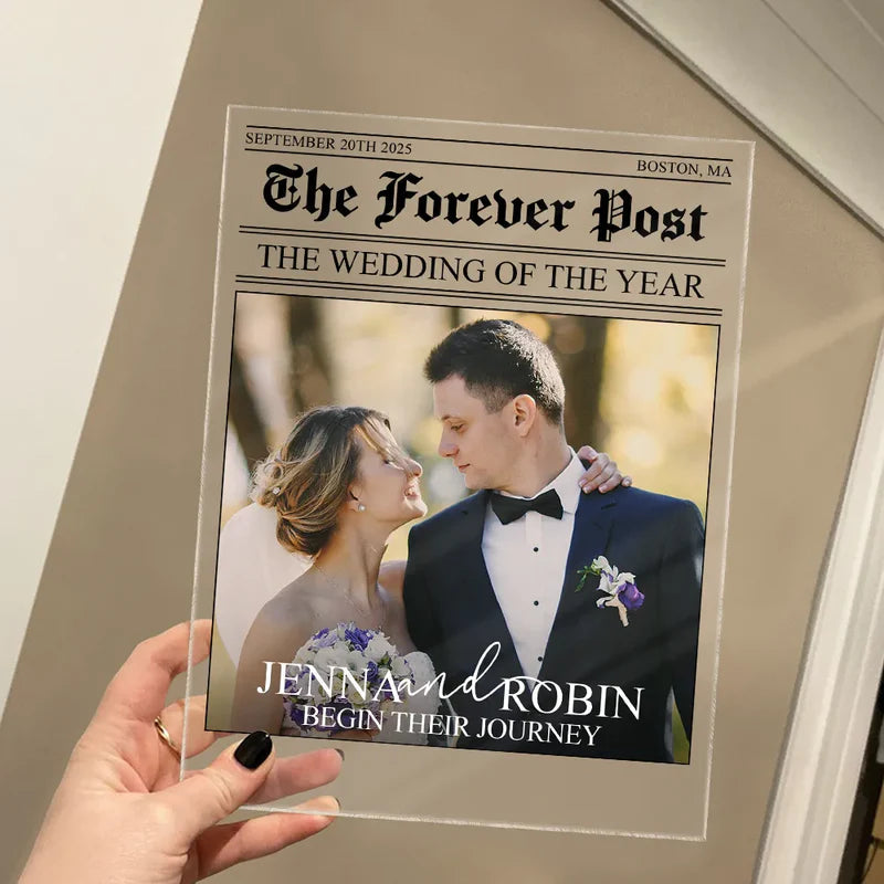 Custom Couple Acrylic Plaque Wedding Times Front Page – Elegant Personalized Decor for The Big Day, Anniversary & Romantic Gift