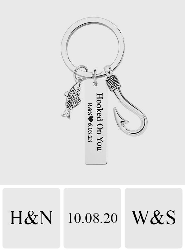 Custom Text Fish Hook Fish And Hook Keychain Love - Fishing gift for husband, wife, boyfriend, girlfriend - Personalized Keychain