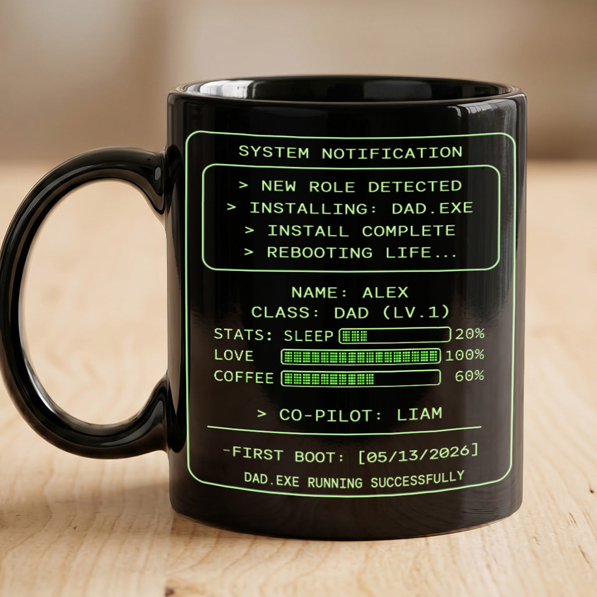 Personalized Dad.exe Full Color Mug, Funny System Notification Design for Coffee Time, Unique Gift for Dad
