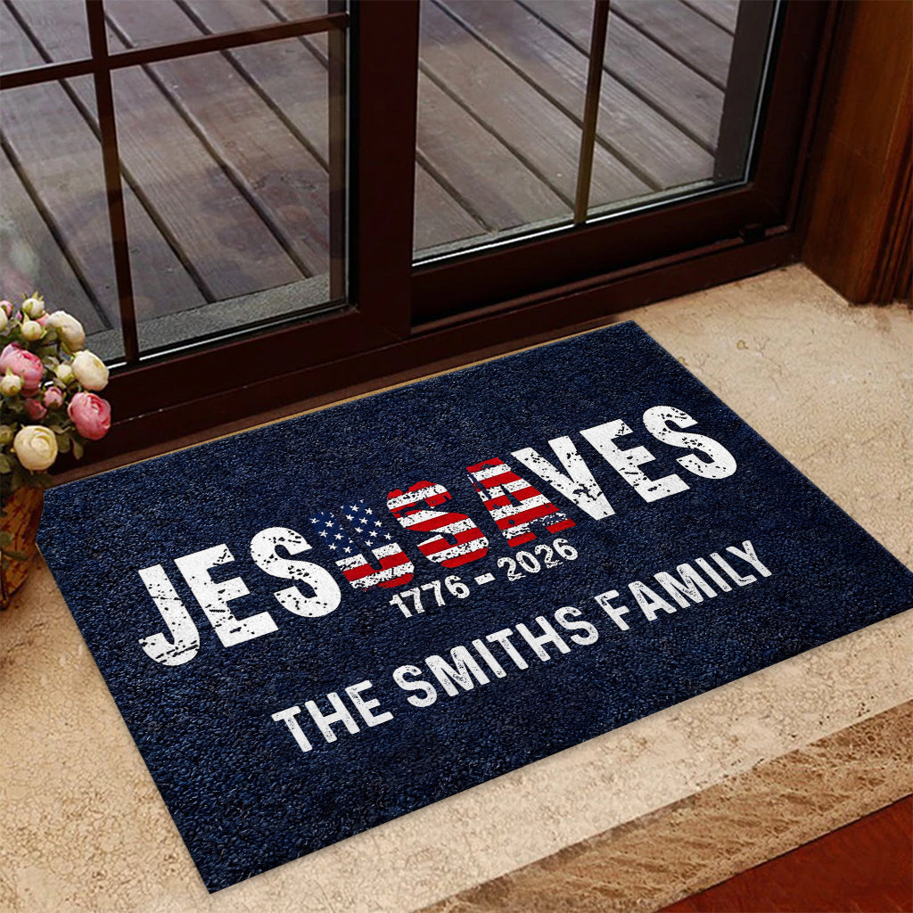 Jesus Saves 1776 - 2026 - Personalized Christian Doormat