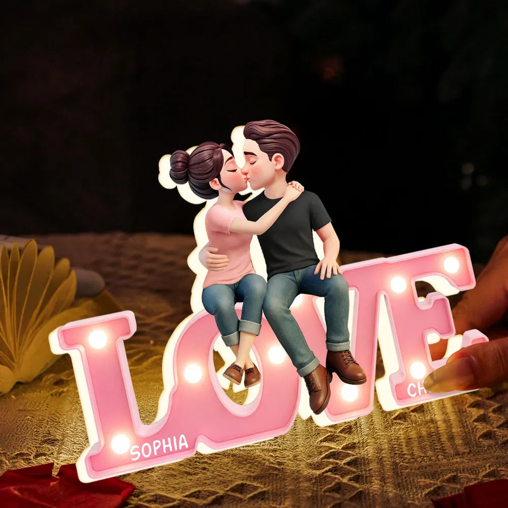 Personalized LOVE Couple Kissing Acrylic Light Box, Warm Glow Bedroom Decor, Unique Gift for Girlfriend or Boyfriend