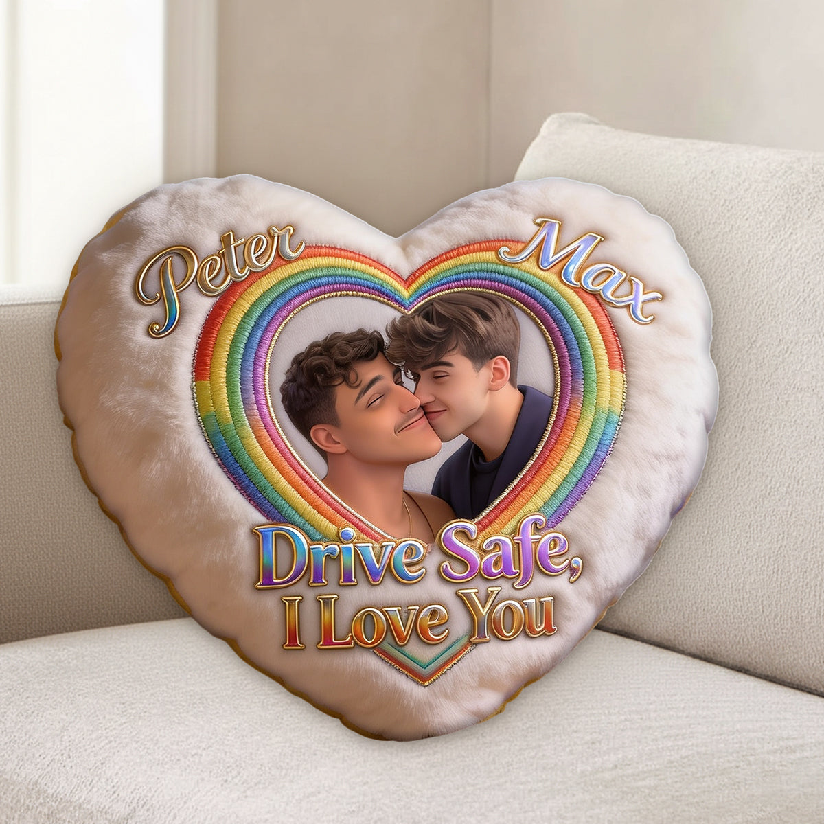 Drive Safe - Personalized LGBT Support Shaped Fur Pillow & Car Ornament