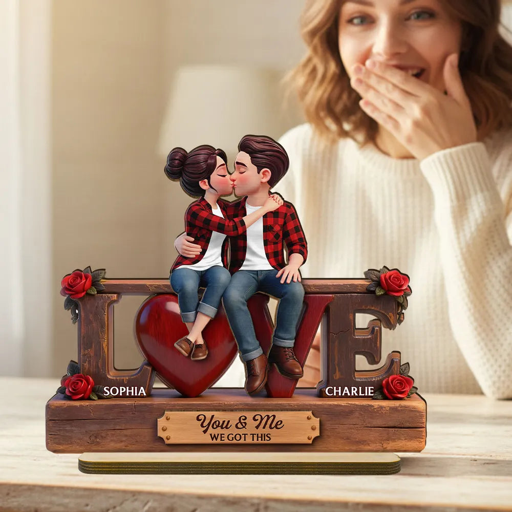 2-Layer Wooden Plaque Personalized for Couples, You & Me We Got This Kissing Scene, Sweet Romantic Keepsake, Creative Gift