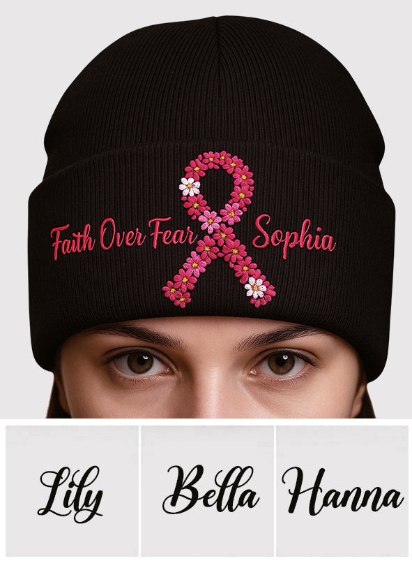 Breast Cancer Awareness Embroidered Beanie - Personalized Breast Cancer Awareness Embroidered Beanie