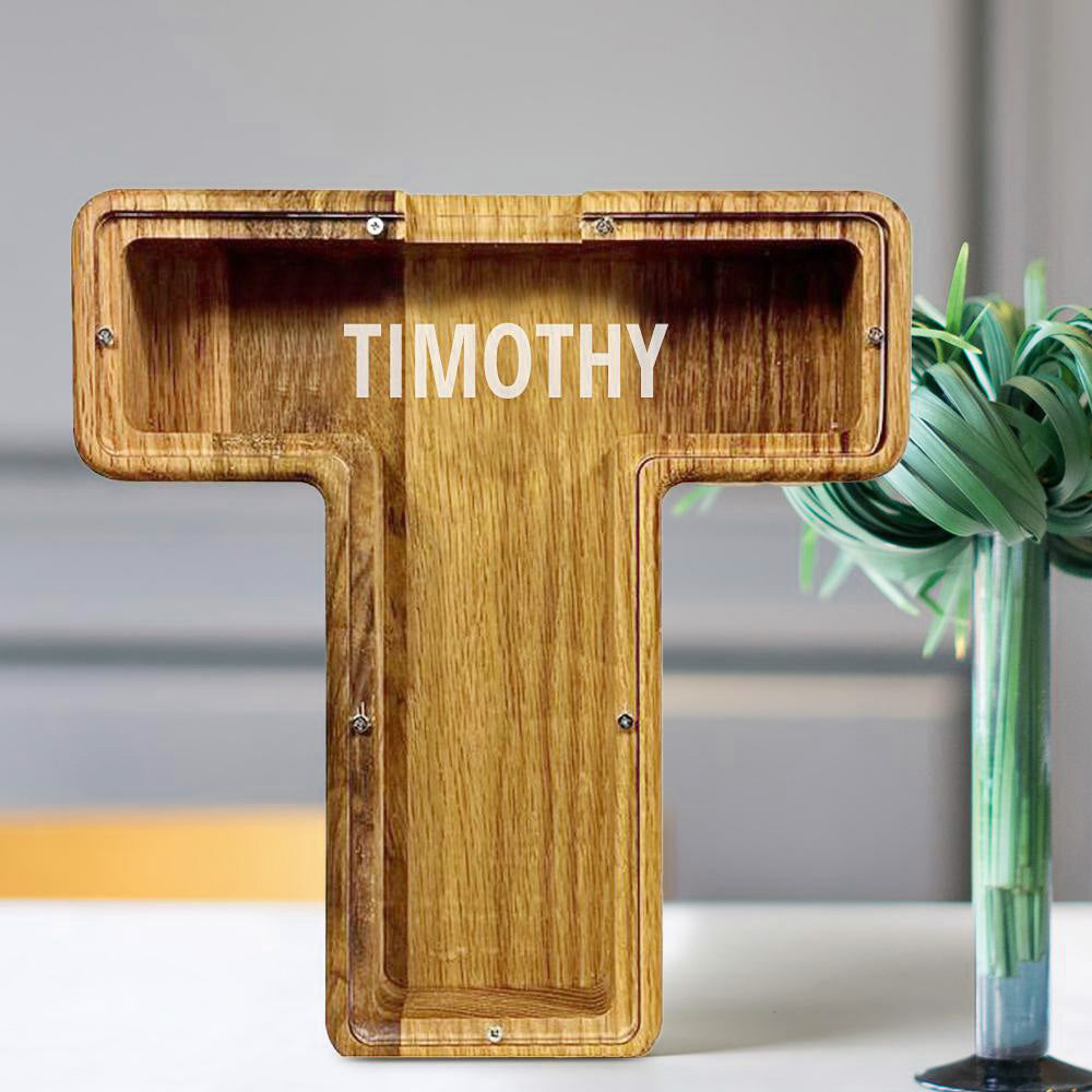 Custom Initial And Name - Personalized Letter And Name Tung Wooden Piggy Bank